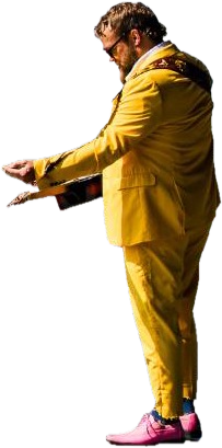 Mark Lavengood in a gold suit with his dobro